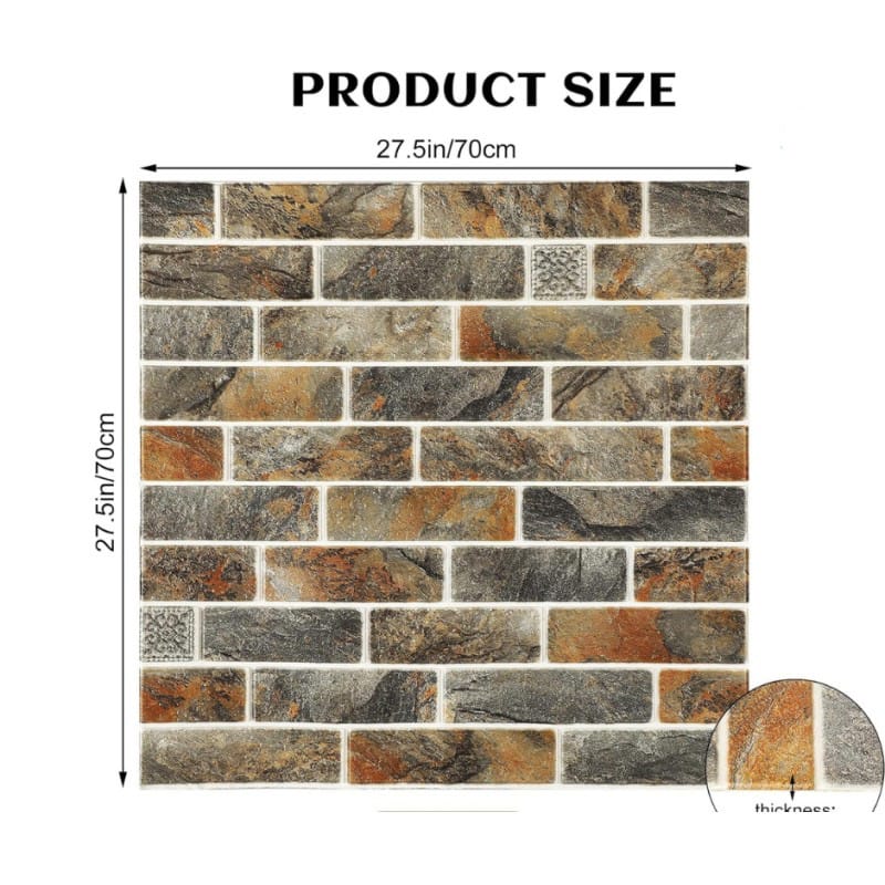 Picture of 3D Peel and Stick Wall Panels 27.5 x 27.5 Inch Faux Brick Wallpaper 10 Pieces 57.5 Square Feet  Self Adhesive Waterproof for Bedroom Bathroom Kitchen, Grayish Brown Multicolor