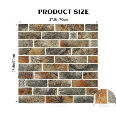 Picture of 3D Peel and Stick Wall Panels 27.5 x 27.5 Inch Faux Brick Wallpaper 10 Pieces 57.5 Square Feet  Self Adhesive Waterproof for Bedroom Bathroom Kitchen, Grayish Brown Multicolor