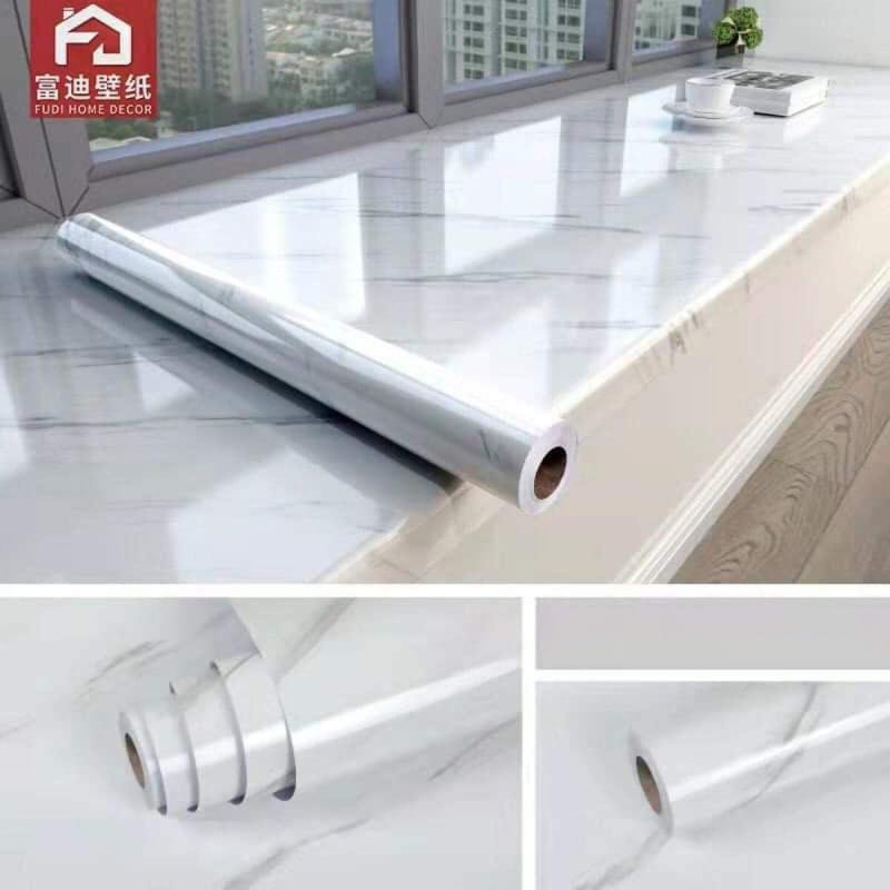 Picture of Fridge Wallpaper Vinyl Natural White Marble and 3D Background , Warp, Skin Sticker (200 x 60cm) Multicolor
