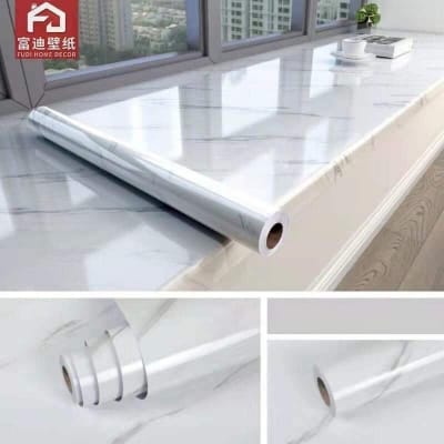 Picture of Fridge Wallpaper Vinyl Natural White Marble and 3D Background , Warp, Skin Sticker (200 x 60cm) Multicolor
