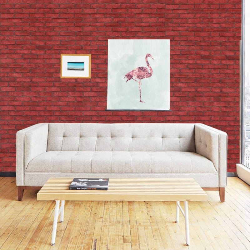 Picture of Red Brick - Self Adhesive Wallpaper - ''79X48'' Inch -  Waterproof Old Furniture Vinyl Stickers Wooden Door Wardrobe Desktop PVC Wall Papers Multicolor