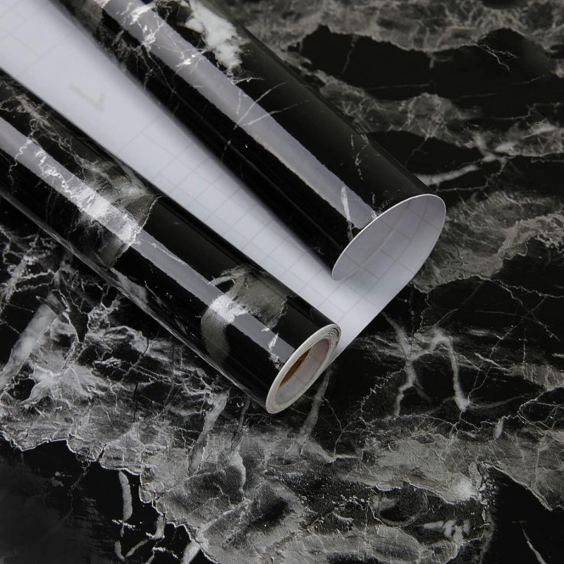Picture of Black Marble Contact Paper Marble Wallpaper 79" x 24" Granite Wallpaper Peel and Stick Countertop Contact Paper for Furniture Backsplash Cabinets Multicolor
