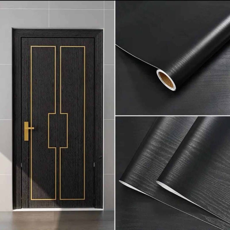 Picture of 2mx60cm Black Wood Peel and Stick Wallpaper , 6.6 Ft. x 2 Ft. Removable Wood Contact Paper, Removable Contact Paper for Countertops, Decorative Waterproof Vinyl Roll Black