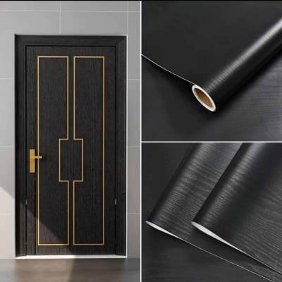 Picture of 2mx60cm Black Wood Peel and Stick Wallpaper , 6.6 Ft. x 2 Ft. Removable Wood Contact Paper, Removable Contact Paper for Countertops, Decorative Waterproof Vinyl Roll Black