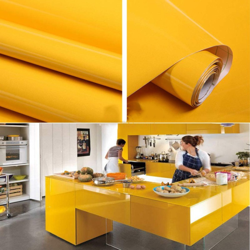 Picture of Kitchen Furniture Sticker-20sqf-  Home Decor Yellow - Paint Waterproof Decorative Film Self-Adhesive Wallpaper - 300*60 cm  Roll Yellow