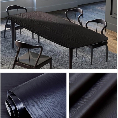 Picture of Dark Oak Wood Grain 5x2 feet Self Adhesive Waterproof Wallpaper PVC Stickers Wooden Door Wardrobe Desktop Almirah Cupboard, Tabletop, Wall Black