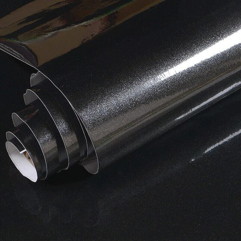 Picture of 2M - Black Self-adhesive Wallpaper, Solid Color Glossy Film Wallpaper, Waterproof Washable Peel And Stick Contact Paper, Backdrop Appliances Furniture 