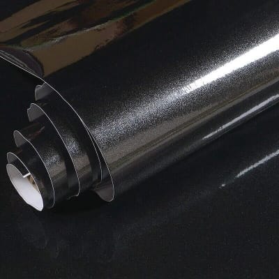Picture of 2M - Black Self-adhesive Wallpaper, Solid Color Glossy Film Wallpaper, Waterproof Washable Peel And Stick Contact Paper, Backdrop Appliances Furniture 