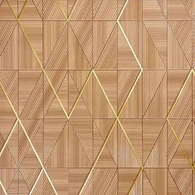 Picture of 3D Geometric Gold Line Wallpaper Roll 57 Sqft | Self Adhesive PVC Wall Sticker | Waterproof Modern Wall Decor for Living Room Bedroom 