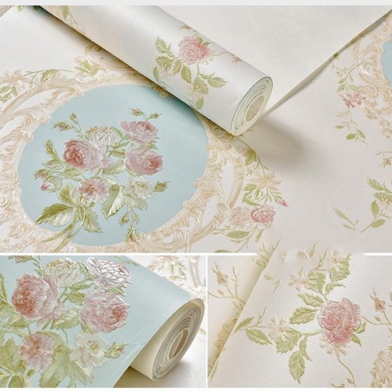 Picture of Embossed Floral Wallpaper Collection Adhesive  57 square feet Roll Multicolor