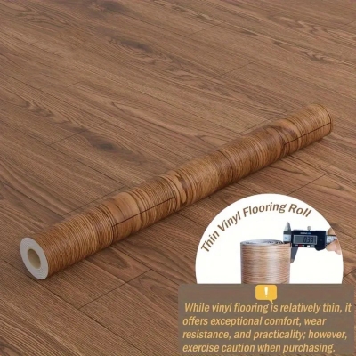 Picture of Thick Faux Walnut Wood Grain Floor Sticker - Waterproof, Wear-Resistant, Self-Adhesive & Non-Slip for Kitchen, Bedroom, Living Room, Dorm Renovation Wood Floor  Peel Stick Waterproof Floor  Peel Stick Waterproof Wood (5m*60cm or 16.6x2 FT. ) Multicolor
