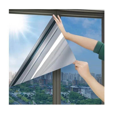 Picture of Window Film Privacy Silver Tint Anti Uv Reflect Sun Controle Waterproof & Scratch Resistance Office, Home & Car Privacy Self Adhesive Window Film 24" x 60" Inche, Blue Window Glass Film Lake Blue
