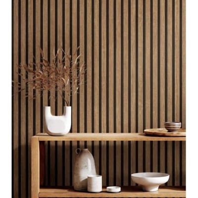Picture of Non-Woven Wallpaper with Wood Look, 3D Panels in Modern - 57 sq ft Roll Multicolor