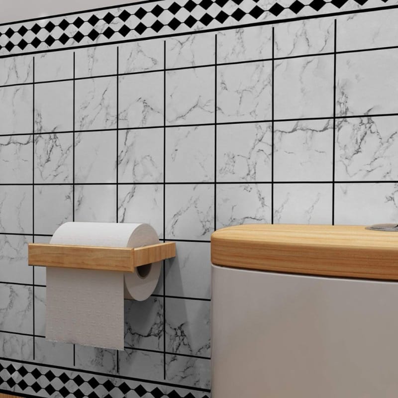 Picture of Peel and Stick Wallpaper 79x30 inch Self Adhesive Grid Wallpaper White Tile Wallpaper Stick and Peel Waterproof Removable Wallpaper for Kitchen Wall Background Living Room Multicolor