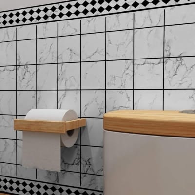 Picture of Peel and Stick Wallpaper 79x30 inch Self Adhesive Grid Wallpaper White Tile Wallpaper Stick and Peel Waterproof Removable Wallpaper for Kitchen Wall Background Living Room Multicolor