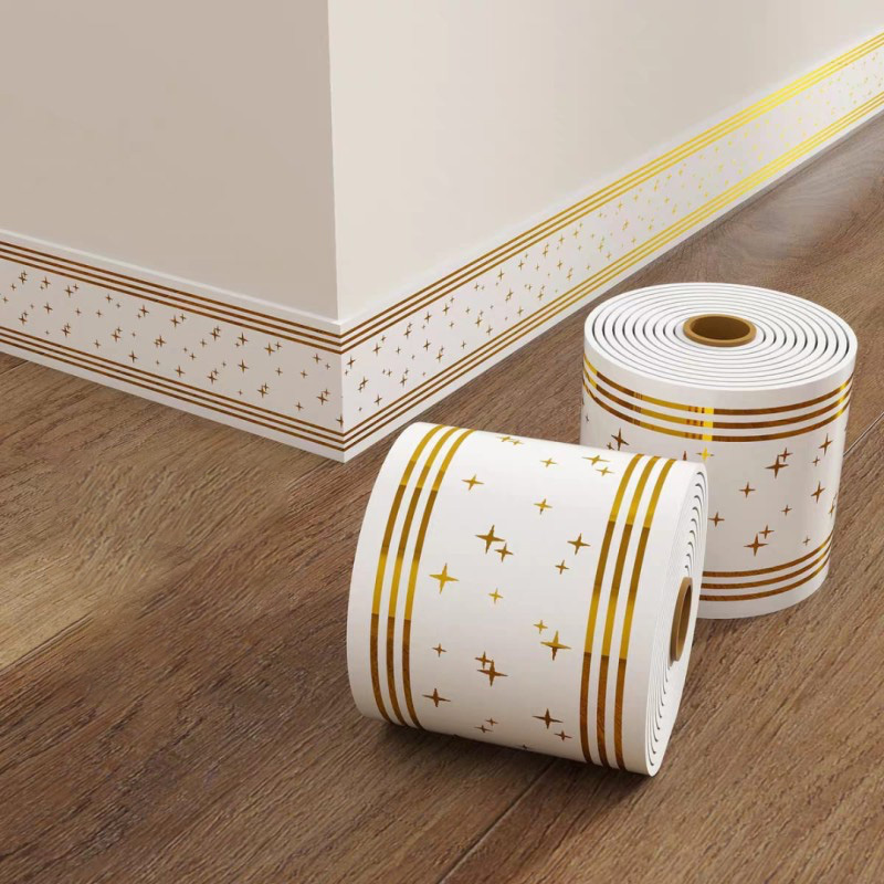 Picture of Peel and Stick PVC Skirting Board Wall Baseboard Trim Waterproof Self Adhesive Floor Corner Edge Protector Strip 5M 