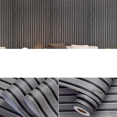 Picture of 3D Wood Slat Wallpaper Peel & Stick – Waterproof PVC Acoustic Panel Design Self-Adhesive Wall Sticker (2m Length x  45cm Width) 