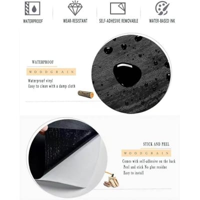 Picture of 2mx60cm Black Wood Peel and Stick Wallpaper , 6.6 Ft. x 2 Ft. Removable Wood Contact Paper, Removable Contact Paper for Countertops, Decorative Waterproof Vinyl Roll Black