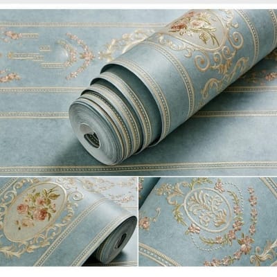 Picture of European Pastoral Self-Adhesive Wallpaper Roll – Non-Woven 3D Wall Sticker for Bedroom/Living Room – Waterproof Contact Paper – 53×300cm  Beige/Blue/Pink/White 