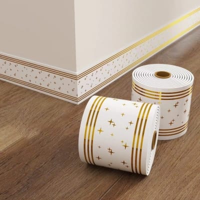 Picture of Skirting  Sheet Wall Baseboard Trim Waterproof Self Adhesive Floor Corner Edge Protector Strip  - Peel and Stick PVC -  5M 