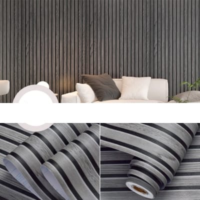Picture of 3D Wood Slat Wallpaper Peel & Stick – Waterproof PVC Acoustic Panel Design Self-Adhesive Wall Sticker (5m Length x  45cm Width) 