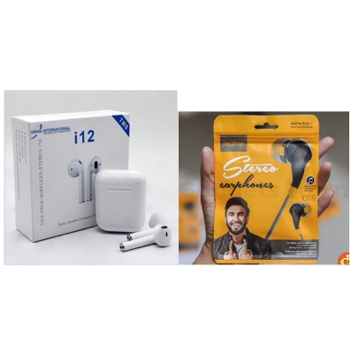 Picture of i12 TWS Bluetooth andRealme buds 2 Wired Earbud In-ear mi Bass Subwoofer Stereo Earphones-White