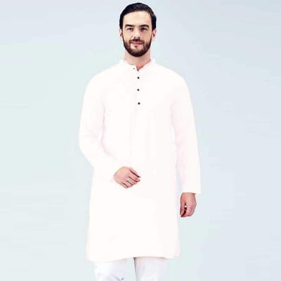 Picture of Semi Long Cotton Panjabi for Men White-White
