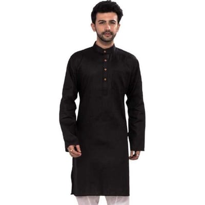 Picture of Semi Long Cotton Panjabi for Men -Black