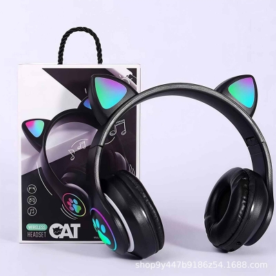 Picture of Cat Ears Headphones Flash Light Wireless With MIC Control LED Kid Girl Stereo Cute Music Helmet Bluetooth Phone Headset Earphone