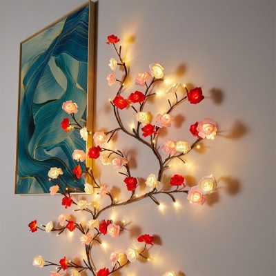 Picture of LED Tree Branch Lights for Wall Rose Lights with Remote and 8 Lighting Modes Rose Garland Willow Rose Vine Light for Bedroom Indoor Wall Wedding Valentines Day Decor (Rose 1.8M 96LEDs) LED Tree Branch Lights for Wall Rose Lights with Remote and 8 Lighting-Multicolor