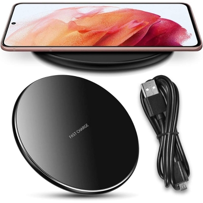 Picture of Desktop Round Design Wireless Quick Charging Type B Port Portable High Speed Multifunctional Intelligent Wireless Charger-Black