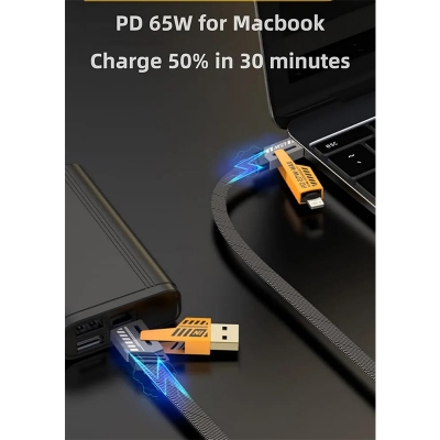 Picture of 4 in 1 Convertible USB Fast Charging Cable 1M, 65W Nylon Braided USB C Charger Cable，Multiple Charge Cable for iPhone 15/14/13/iPad/MacBook Pro/Airpods/Android Phone-black