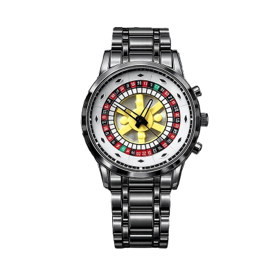 Picture of Branded Men's Roulette Casino Watch Fashionable Colorful 360 Rotating Dial Casual Silver and Black Stainless Steel Men's &Boy's Gift Watch-Multicolor