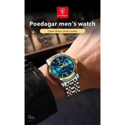 Picture of POEDAGAR Luxury Watch for Man Elegant Date Week Waterproof Luminous Men Watch Quartz Stainless Steel Sports Men's Watches-Blue