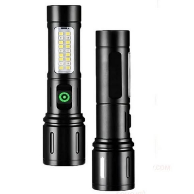 Picture of JOYKALY YG-031 Metal Body Rechargeable 6 Modes Telescopic Zoomable Lithium Battery Dual Light Torch-Black