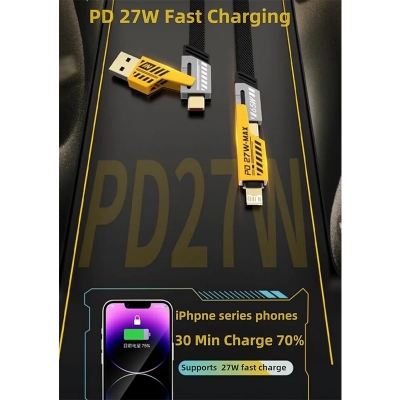 Picture of 4 in 1 Convertible USB Fast Charging Cable 1M, 65W Nylon Braided USB C Charger Cable，Multiple Charge Cable for iPhone 15/14/13/iPad/MacBook Pro/Airpods/Android Phone-black