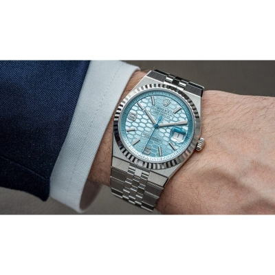 Picture of Rolex Land-Dweller 127236 Platinum Ice Blue Honeycomb Motif-Dark Blue