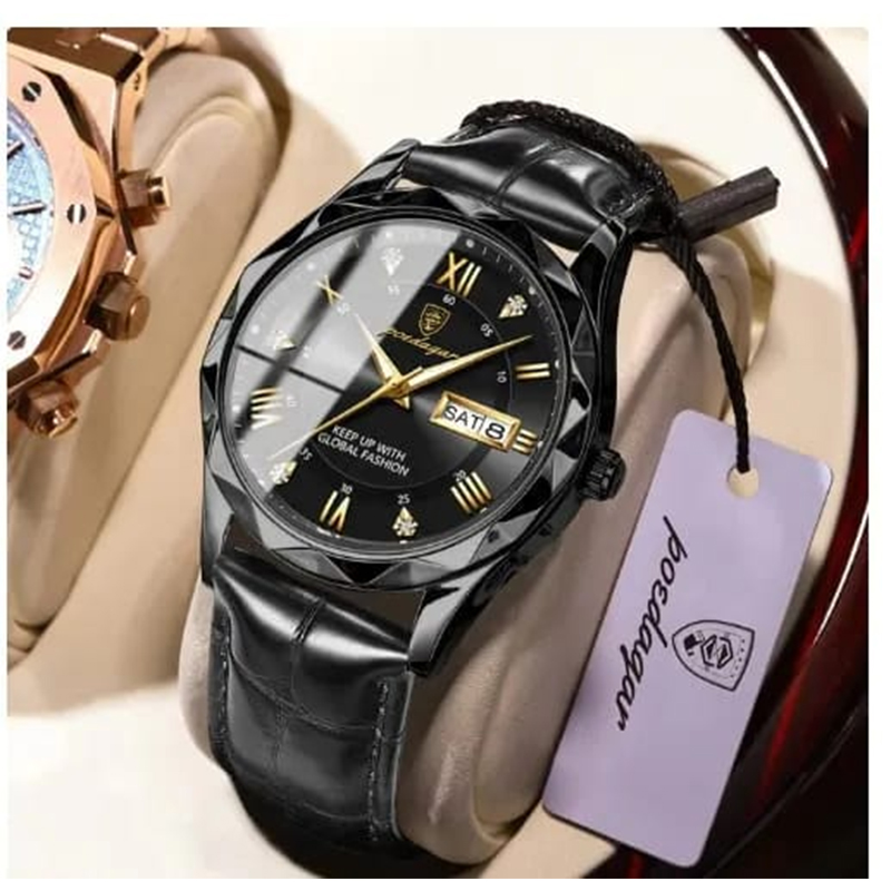 Picture of POEDAGAR Luxury Business Man Wristwatch: Waterproof, Luminous, Date Week Display, Quartz Leather Men's Watch-Black