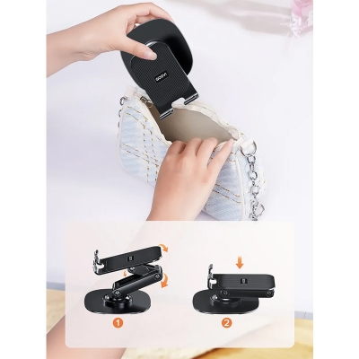 Picture of BY-556 Fully Adjustable Foldable Alloy Desktop Phone Holder Adjustable Angle Height 360 Degree Rotating Cradle Dock Mobile Stand Compatible With All Mobile/Tablet Devices Under-Black