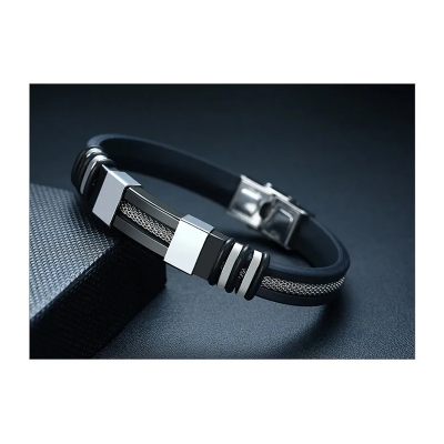 Picture of Stainless Steel Bracelet Men Wrist Band Black Link Punk Wristband Stylish Gift-Black