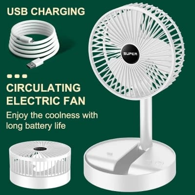 Picture of USB Rechargeable Folding Telescopic Floor Fan 3 Gears Summer Mute Cooler Desktop Fan Household Low Noise Portable Electric Fans