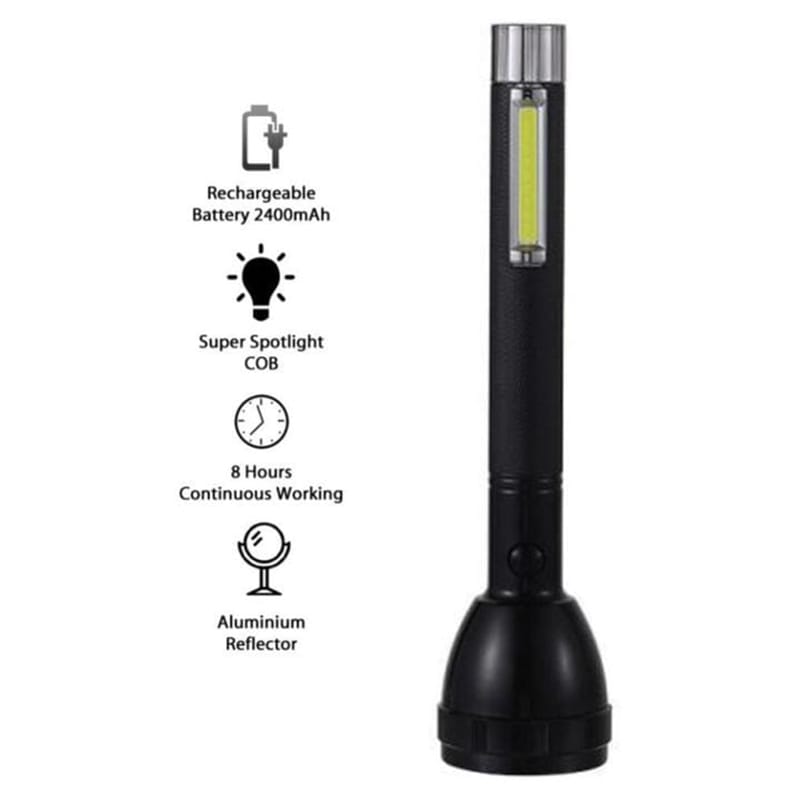 Picture of Jysuper JR-2080 Dual Mode Power Full Led USB Rechargeable Long Range with Desk light About 10 hrs Torch Emergency Light (Black)-Black