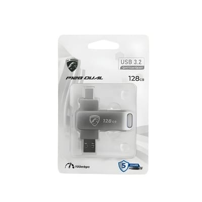Picture of PC Power P128 128GB Dual Type-C USB 3.2 Metal Silver Flash Drive White