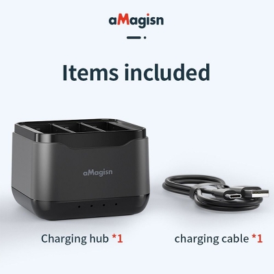 Picture of Magisn AC21 Battery Charger with 3 Battery Channels Charging Box with USB Port and 2 Card lots Compatible with Insta 360 Ace Pro/Ace Black