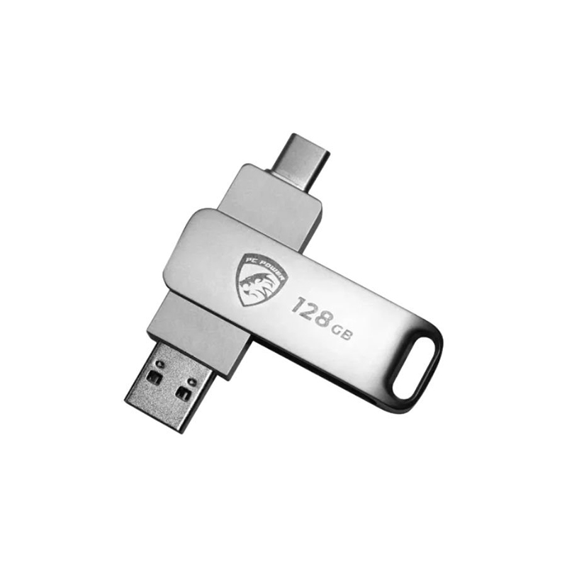 Picture of PC Power P128 128GB Dual Type-C USB 3.2 Metal Silver Flash Drive White