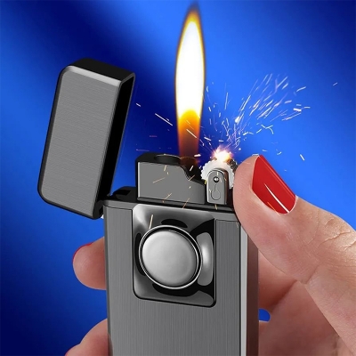 Picture of Switchable Double Fire Gas Lighter Metal Jet Blue Flame And Open Fire Inflatable Butane Cigarette Lighter For Man Christmas Gift 