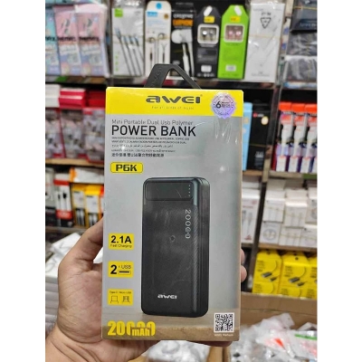 Picture of Awei P6K 20000mAh Power Bank – Dual USB Output, Fast Charging & Compact Design | Long-Lasting Backup for All Devices Black