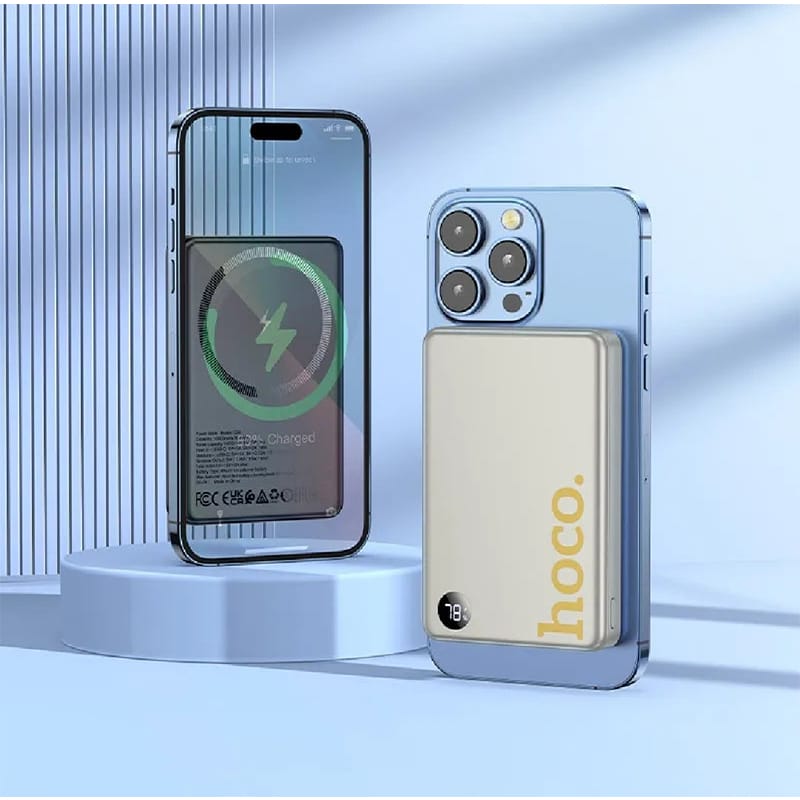 Picture of HOCO | Q34 Clever Magnetic Wireless Power Bank | 10000mAh | 20W PD Type-C & 15W MagSafe | LED Digital Display | Aluminum Alloy Slim Design | Portable Mobile Charger for iPhone & Android Black