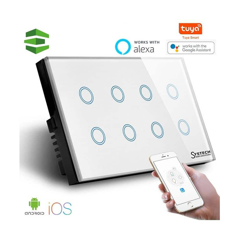 Picture of Smart 8 gang Wifi and manul Touch wall switch White