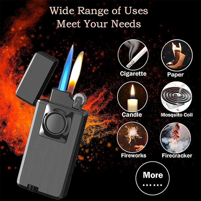 Picture of Switchable Double Fire Gas Lighter Metal Jet Blue Flame And Open Fire Inflatable Butane Cigarette Lighter For Man Christmas Gift 
